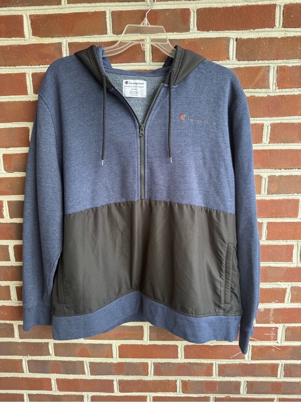 Champion Men's Navy & Black Half-Zip Hoodie Sweater